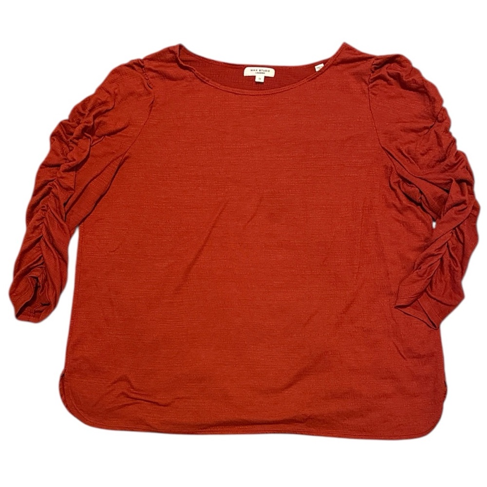☀️ Max Studio Burnt Orange Ruched 3/4 Sleeve Top